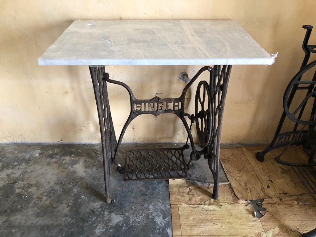 Sewing machine leg with marble top, Furniture & Home Living, Home Decor