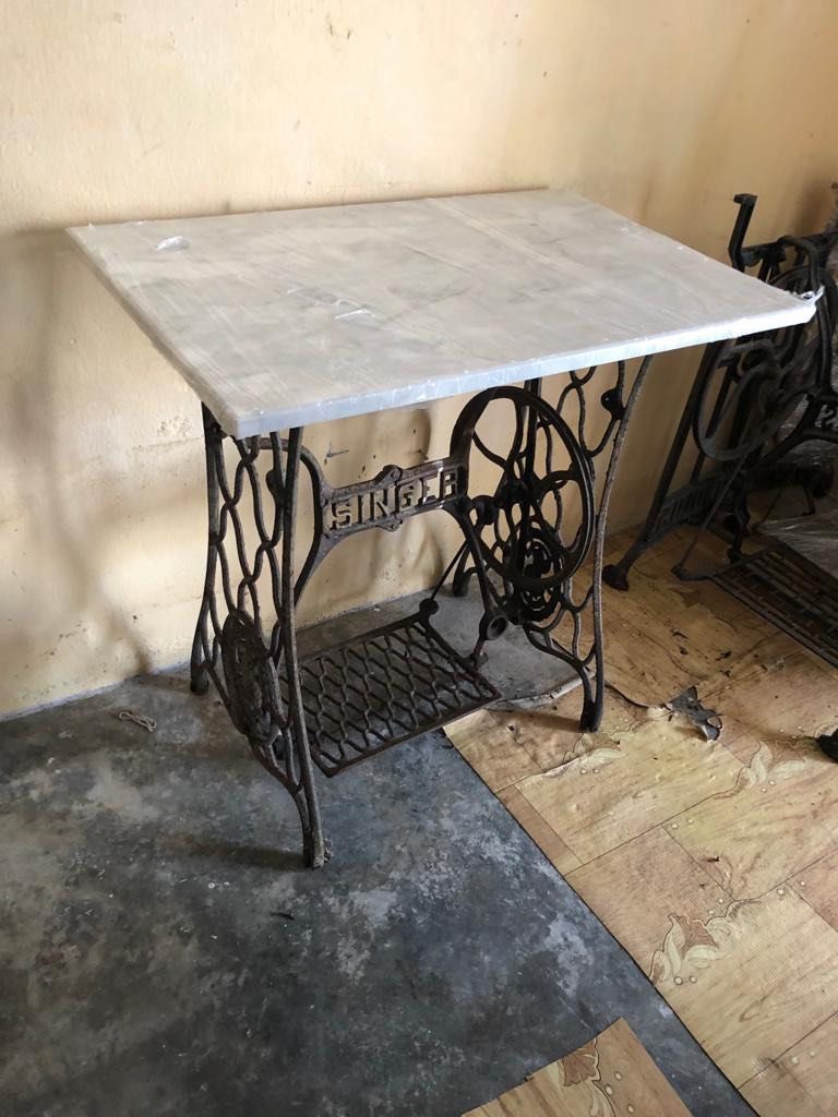 Sewing machine leg with marble top, Furniture & Home Living, Home Decor