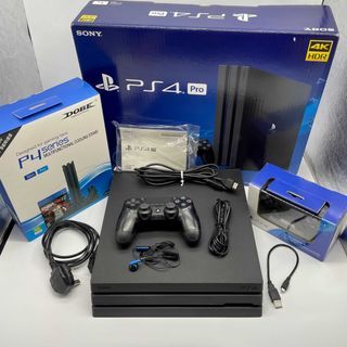 Sony Playstation 4 PRO PS4 complete set with controllers, box, and FREE exhaust fan w/ CD stand