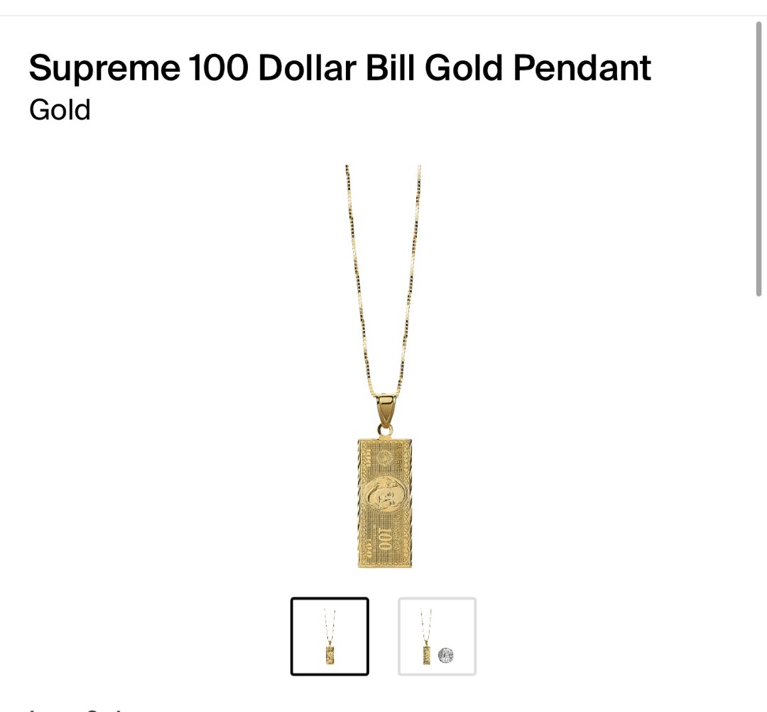 Supreme 100 dollar clearance bill gold pendant gold