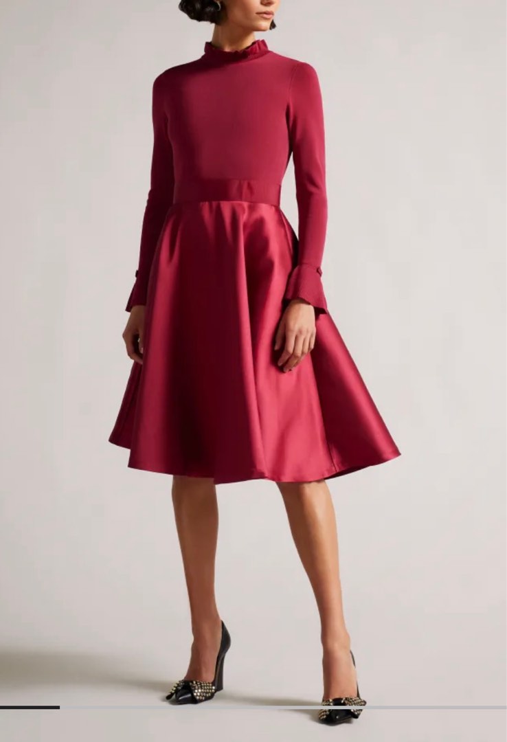 TED BAKER ZADI Knitted Frill Full Skirt Dress, Luxury, Apparel on