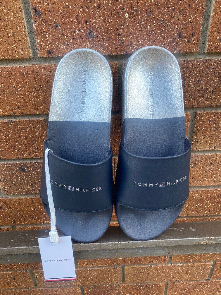 tommy hilfiger sliders silver