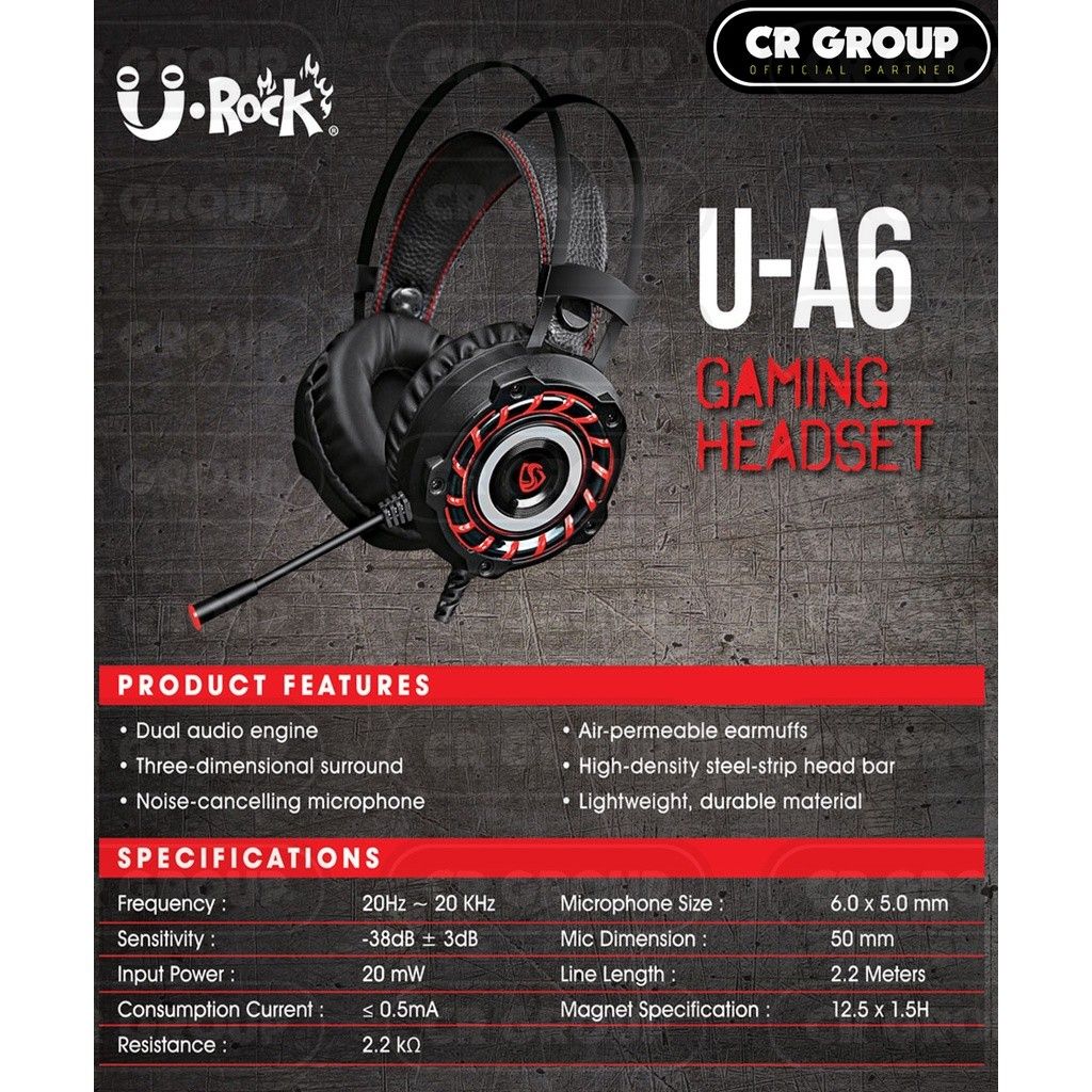 U Rock U A6 Gaming Headset 3D Surround with Noise Cancelling Microphone