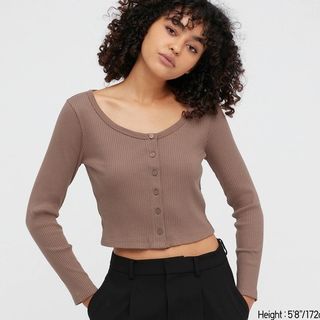 UNIQLO O Neck Knitted Ribbed Top Cardigan