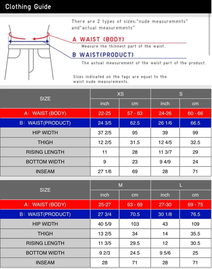 UNIQLO SIZE CHART