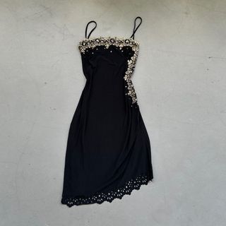 vintage black asymmetrical hem midi maxi dress with gold details