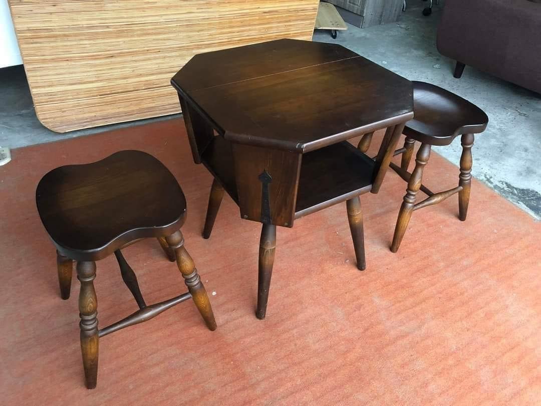 Vintage coffee table and stools set on Carousell