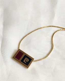 Vintage Pierre Cardin rectangular logo in black and red enamel pendant necklace