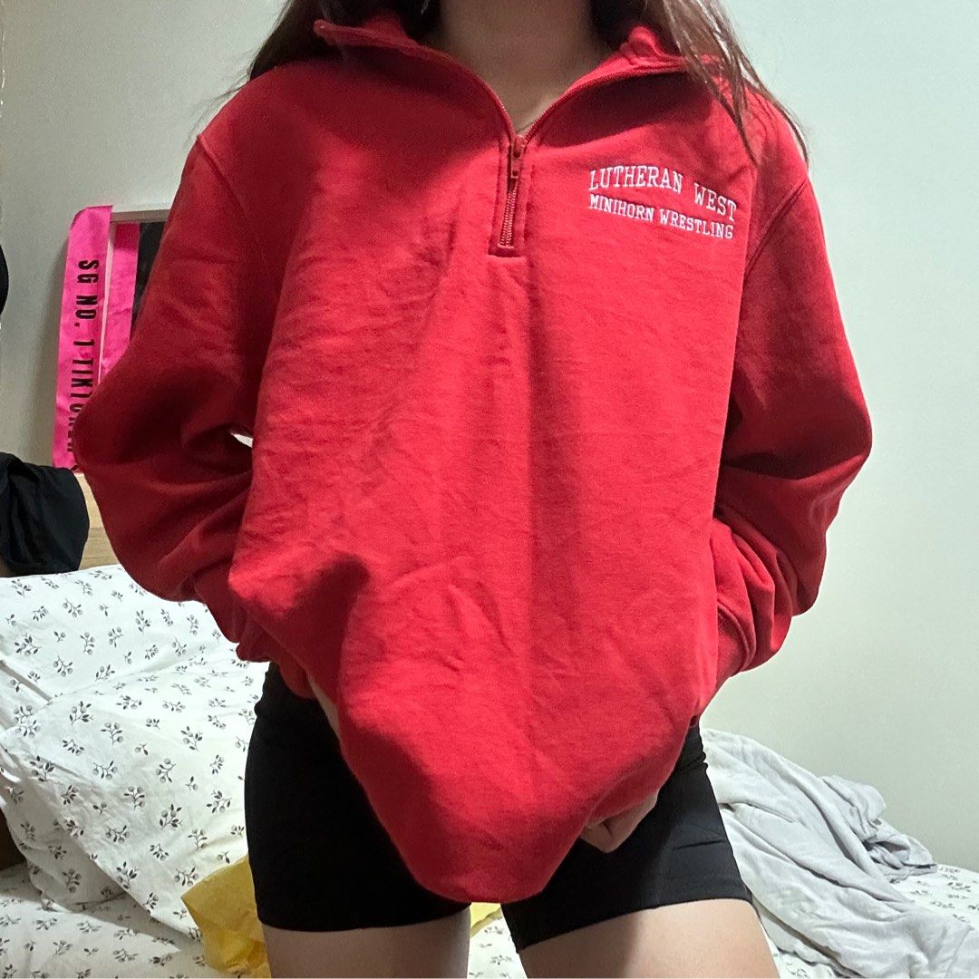 Brandy melville red quarter zip, Women's Fashion, Tops, Longsleeves on  Carousell