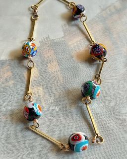 Vintage Venetian Made in Italy Murano Millefiori & Gold Link Necklace.