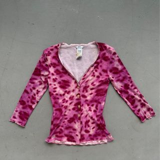 Vintage y2k pink crop mesh cardigan top
