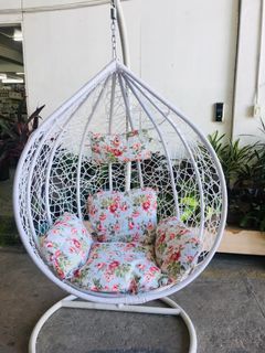 White Egg Chair with Floral Cushion factory overruns
