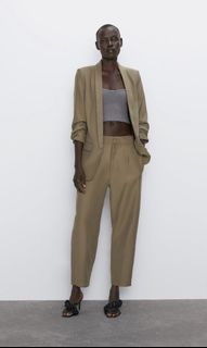 ZARA Shoulder Pad Double Breasted Blazer S & Loose-Fitting Darted Trousers M SET