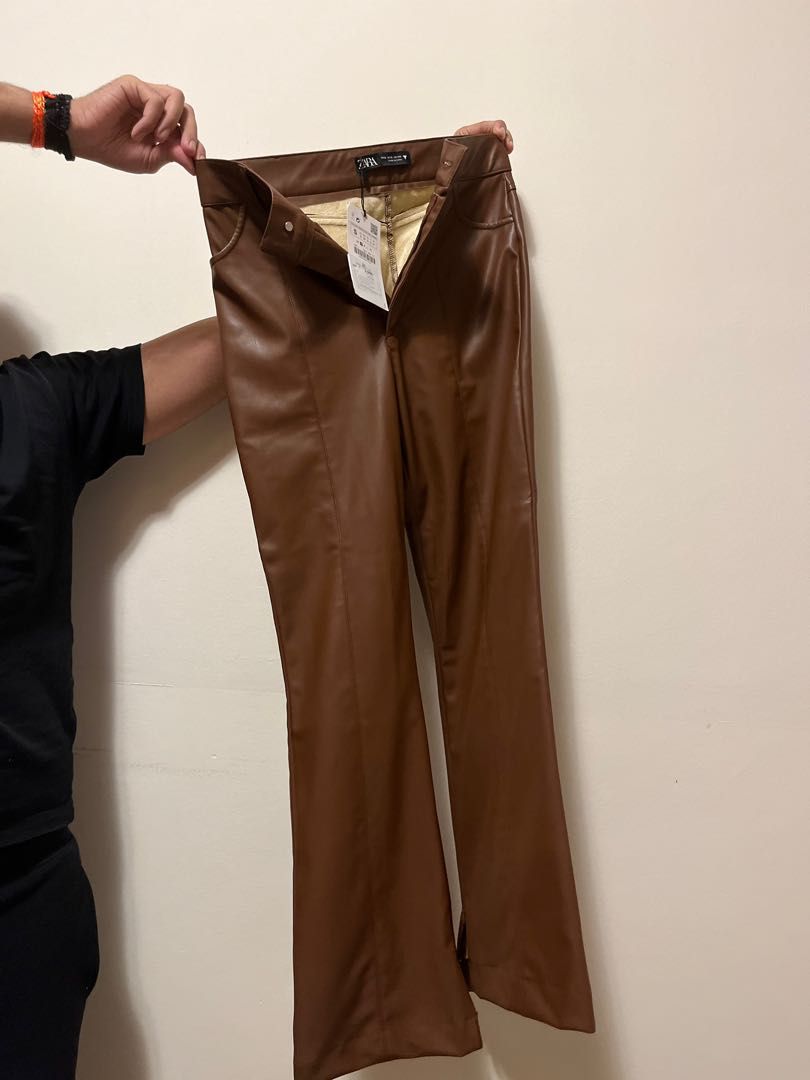 Zara Brown leather pants, Women's Fashion, Bottoms, Jeans & Leggings on  Carousell
