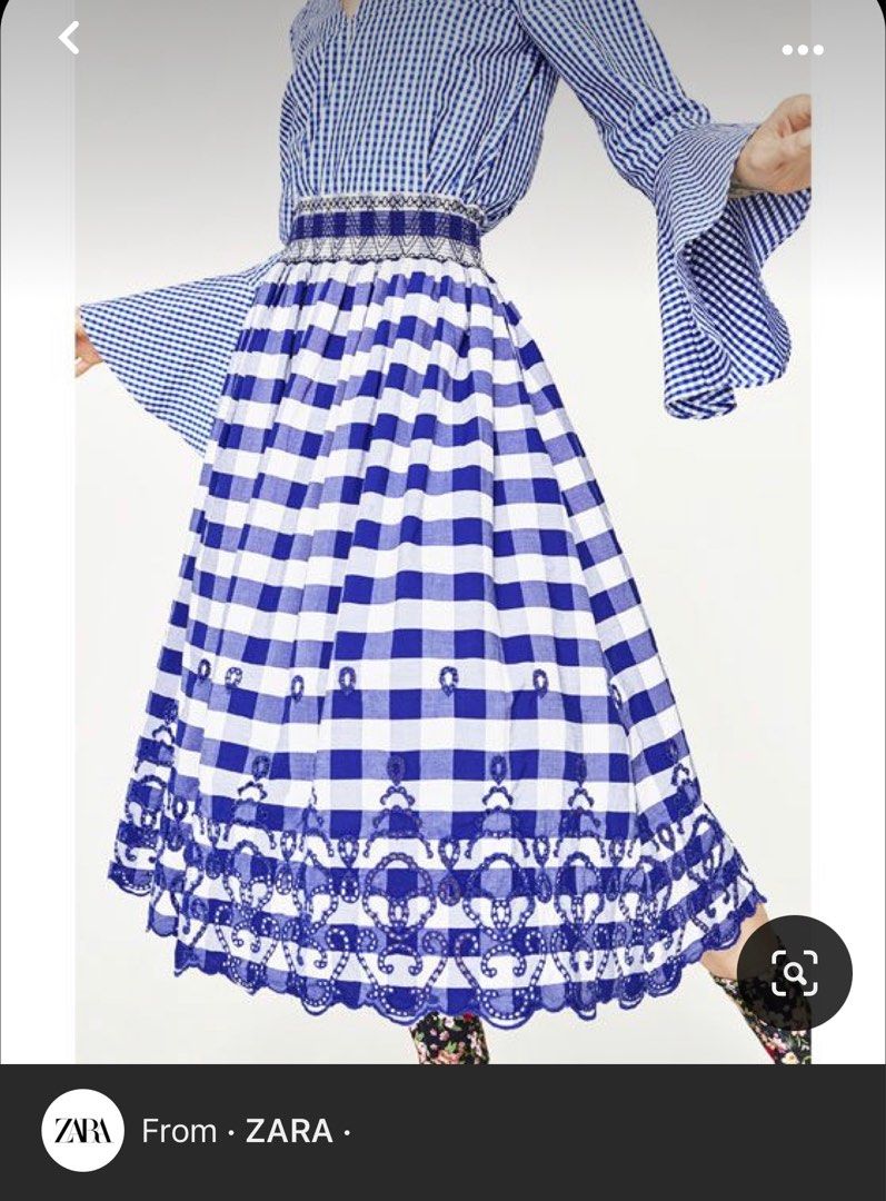 zara blue embroidered skirt