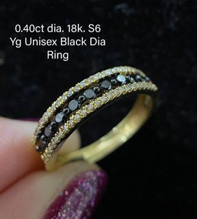 0.40 Carat Natural Diamond in 18K YG Unisex Black Dia Ring Size 6
