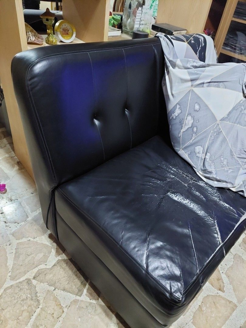 2 seater leather Sofa 2 sets and shelves (Category: Sofas) located in Paranaque City. Submitted by erick_e (Listing ID 1221655009, Image 2). Description: 2 sets Black Leather Sofa 2 seater for sale Orig price 9000 1 brown laminated Computer Table 1000 1 DumbBell tree Rack 1800 orig price 3000 1 Bean Bag 600 Rfs Excess furnitures All for Pick up at Greenvale 1 Marcelo Green Village west service road paranaque city Med to Large Vehicle Only pls Cha