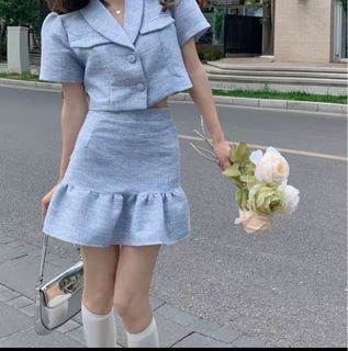 奶藍色 小香風套裝