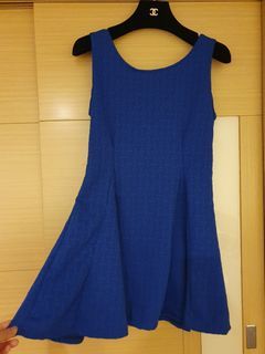 正韓店購入 寶藍色 彈性棉 顯瘦修身 傘狀 背心洋裝