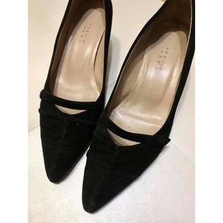 日牌布面黑色尖頭高跟鞋 中跟鞋 尖頭鞋 絨布 復古 古著 二手名牌 二手精品鞋 日本製 yoshie inaba