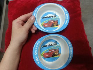 （兩個合售）全新 迪士尼 CARS2雙耳湯碗 汽車總動員 閃電麥坤 美耐皿 兒童餐具 學習餐具