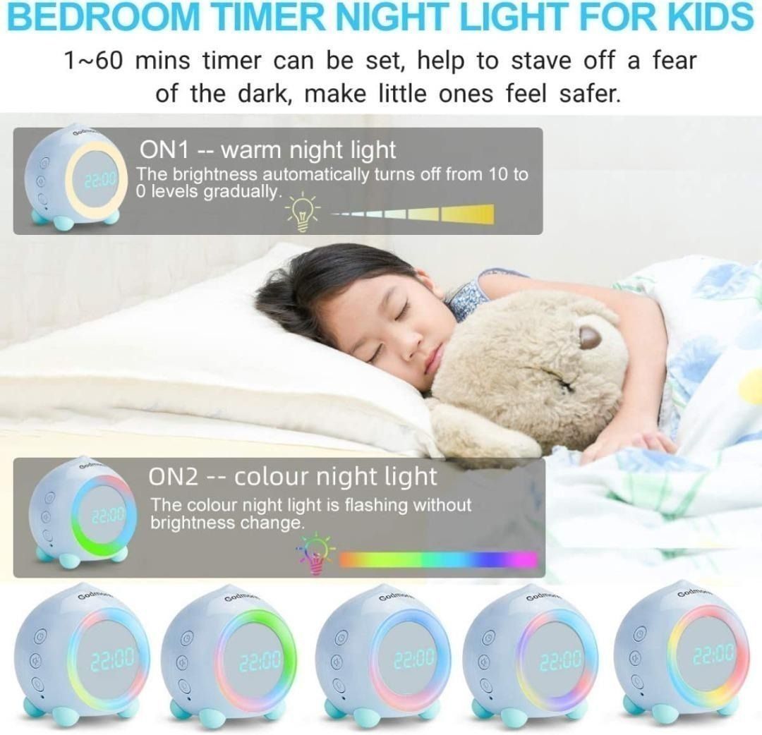Kids Alarm Clock Children Night Light 5 Ringtones Touch Control Snoozing  Timer for Girls Boys Bedroom - Blue Wholesale
