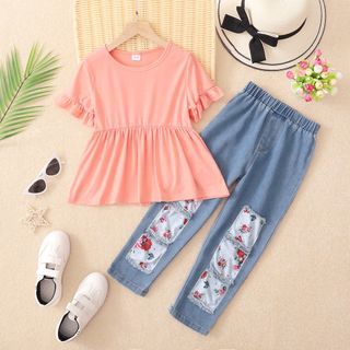 🆕️  Girl ripped floral jeans set.