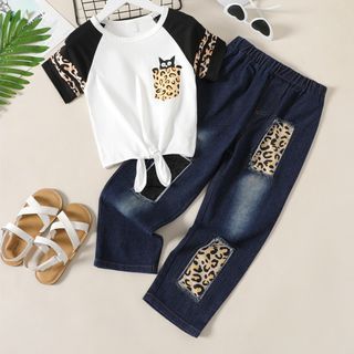 🆕️  Girl sparkly leopard jeans set.