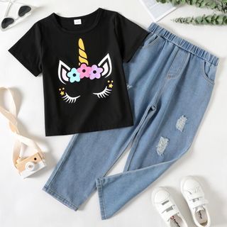 🆕️  Girl unicorn jeans set.