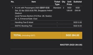 A Link Singapore Concert tickets-2pax