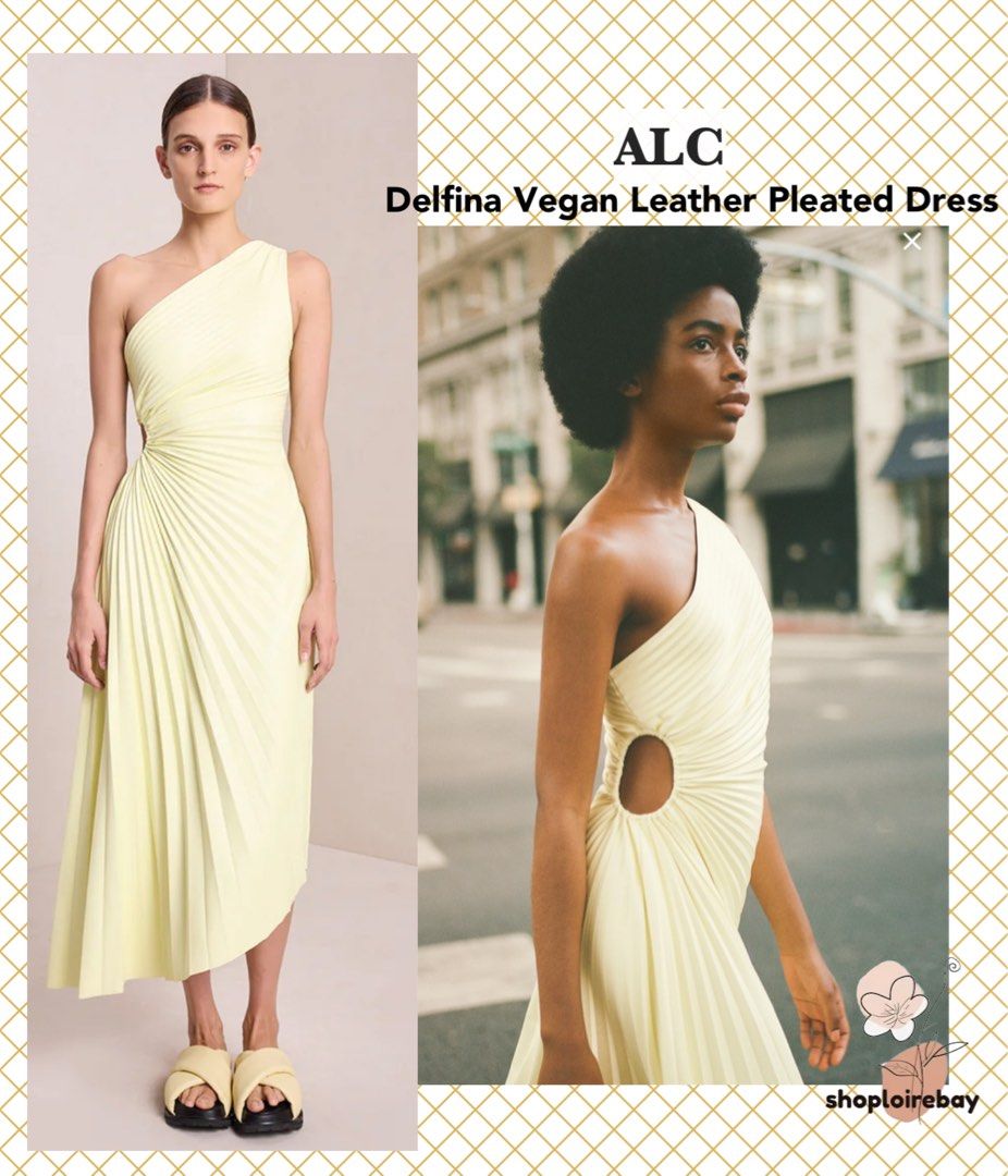 ALC Delfina vegan leather pleated yellow yoga midi maxi dress, Women's  Fashion, Dresses u0026 Sets, Dresses on Carousell