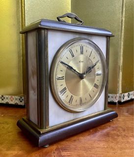 Antique English METAMEC Solid Brass Marble & Wood Transister Clock German Movement 16x8x20cms