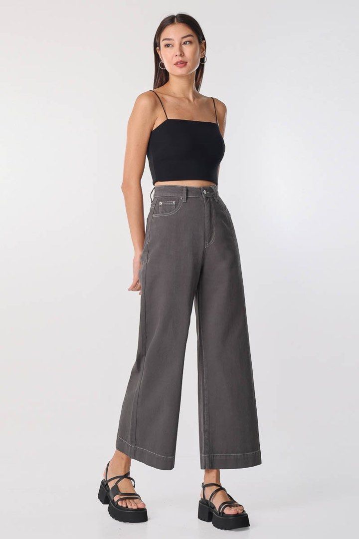 Contrast Stitch Wide Leg Jeans