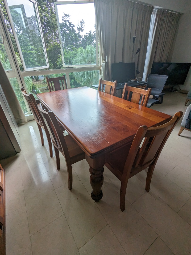 Australian Pinewood Dining Table (6pax includes chairs), Furniture