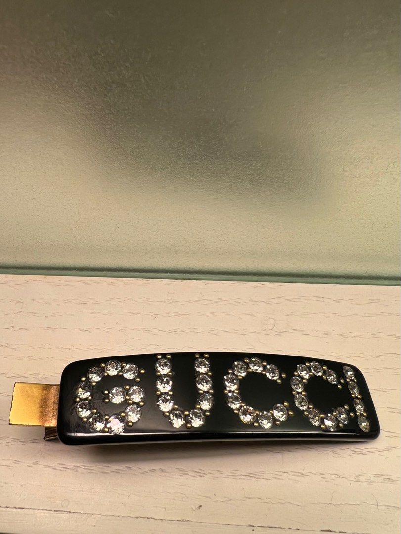 Gucci Crystal Logo Hair Clip - Women's - Resin in Black