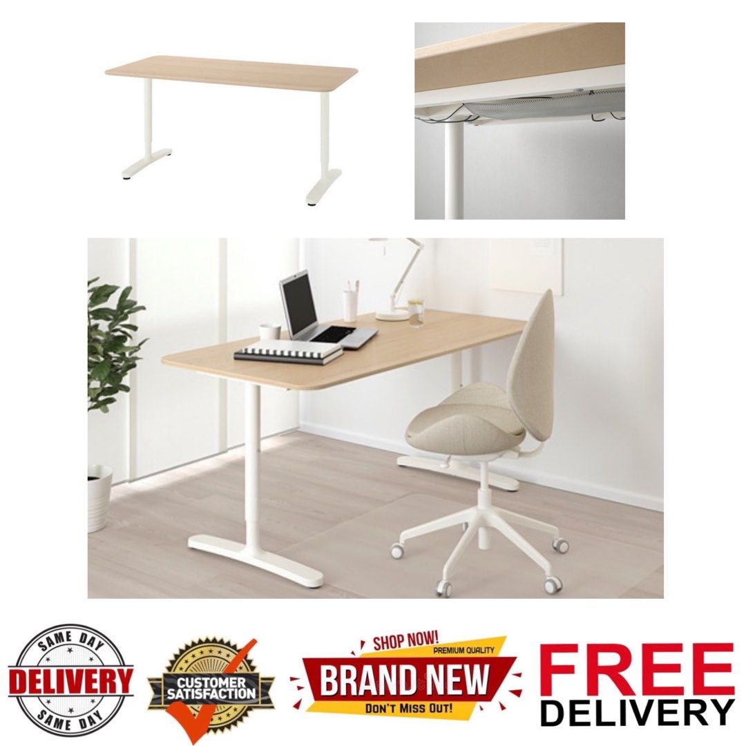 BEKANT Desk White stained oak veneer white 160 80 Home desk for