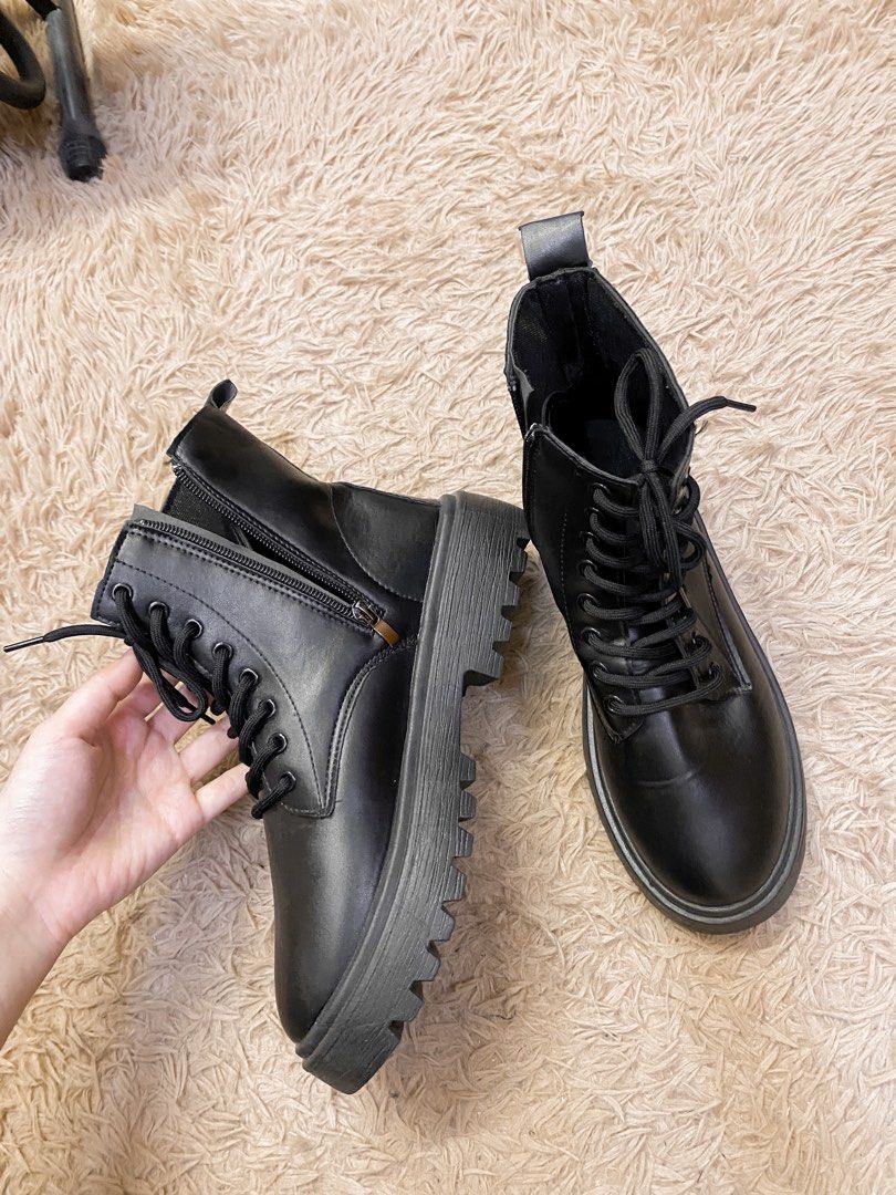 Black High Top Boots With Side Zipper Women s Fashion Footwear