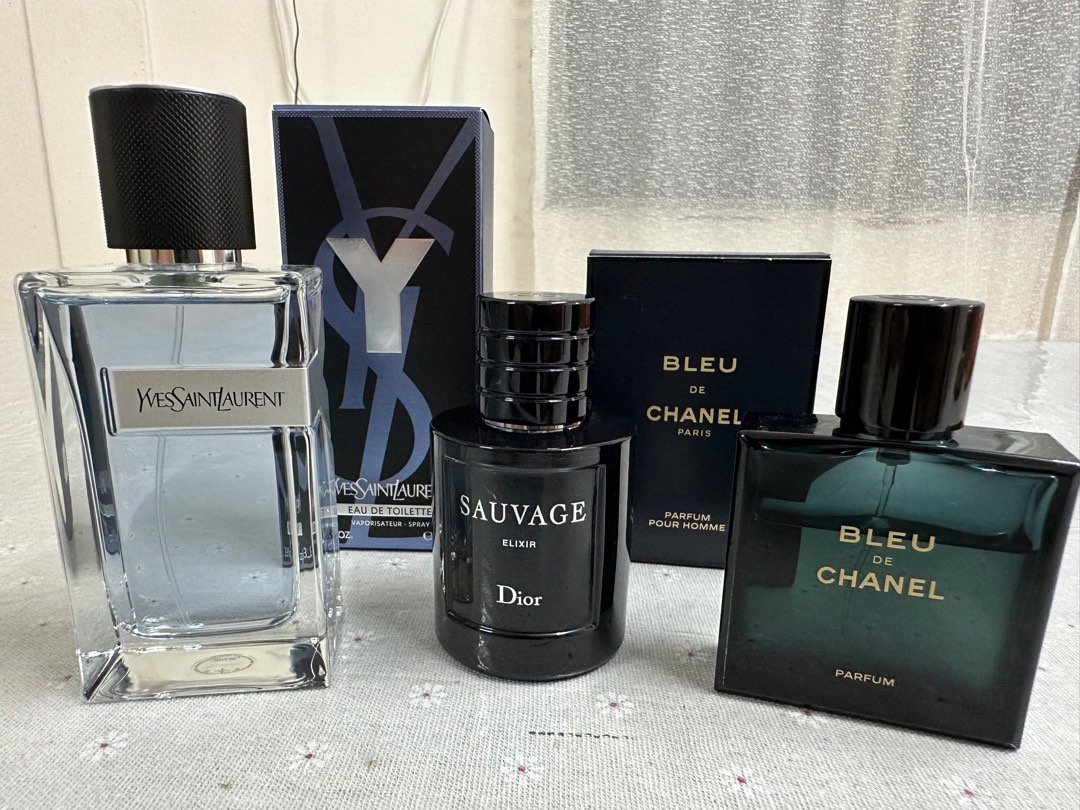 Bleu De Chanel Parfum, Dior Sauvage Elixir & YSL Y EDT (original from ...