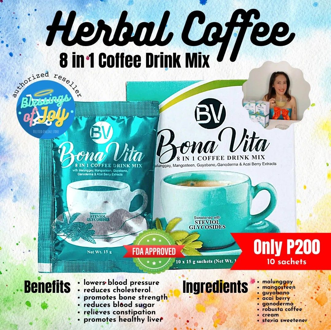 Bona Vita Herbal Drinks - On Hand (Category: Health Food, Drinks & Tonics) located in Quezon City. Submitted by HappyEdge_Shop (Listing ID 1221610226, Image 1). Description: Sa mga COFFEE LOVERS na HEALTH & WEIGHT CONSCIOUS pero medyo matipid katulad ko 😅, ito na ang coffee drinks na bagay sa atin more! BONA VITA DRINKS🙃☕️ Ilang months ko ng gamit to test if safe and effective, and I can attest na maganda sya kaya rin endorsed sya ng mga celebr