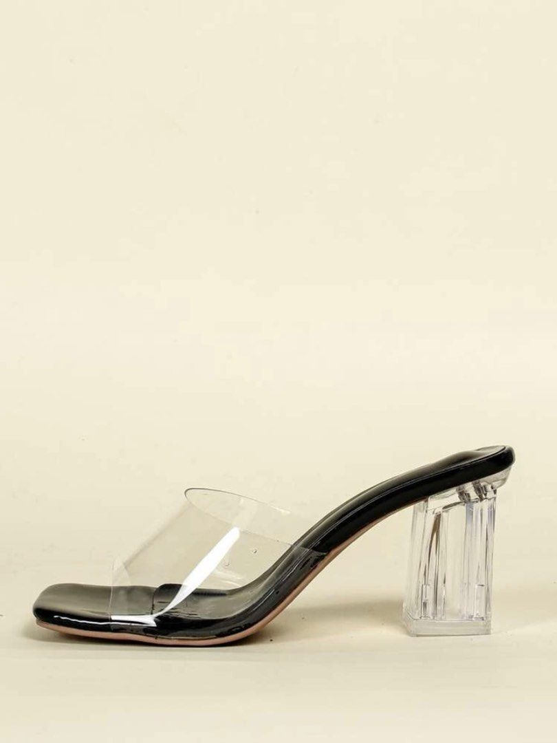 clear black chunky heels