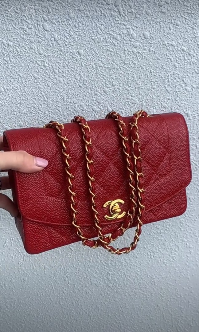 Vintage CHANEL Cherry Red Caviar Leather Quilted Shoulder Bag 