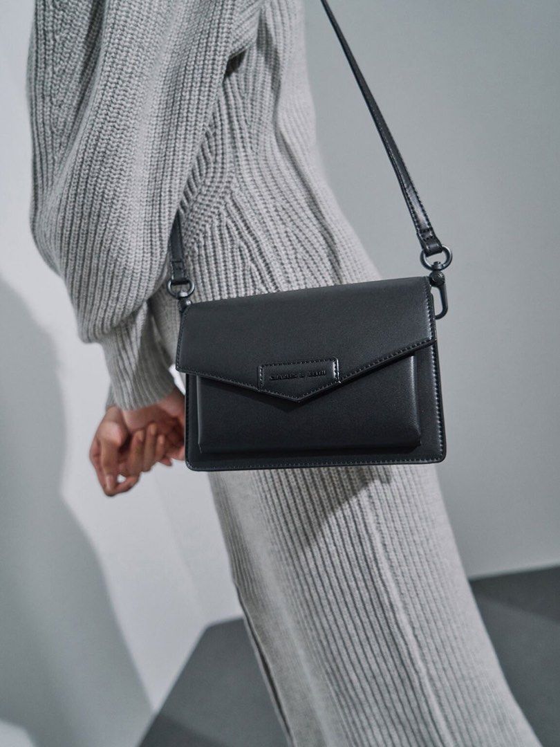 Charles&KeithZaina Envelope Crossbody Bag (Ultra Matte Black), Women's