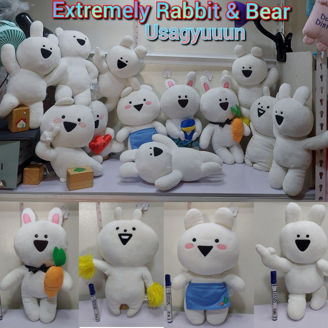 Extremely Rabbit Extremely Bear Usagyuuun Stuff Toy (Category: Plushies & Soft Toys) located in Pasig City. Submitted by muffinstoysshop (Listing ID 1221630770, Image 1). Description: Cute, soft, and huggable Clean and ready for cuddling Price range 200 each ❤️All items are on-hand 🩵Once items are posted at Carousell, they are available except for those items that are marked as reserved or sold. Reserve items are items that have already been sol