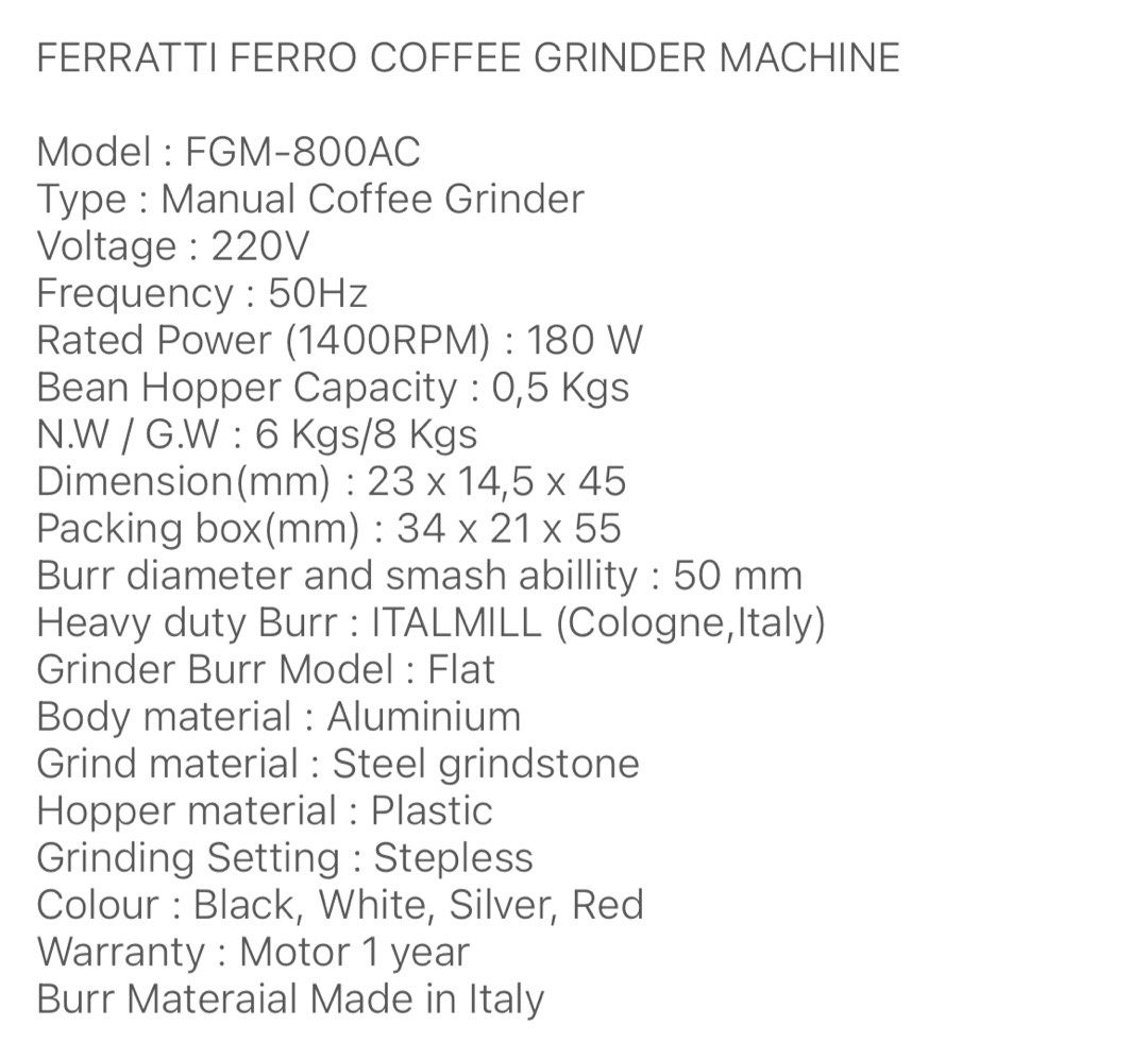 Coffee Grinder Machine Ferratti Ferro FGM700AB