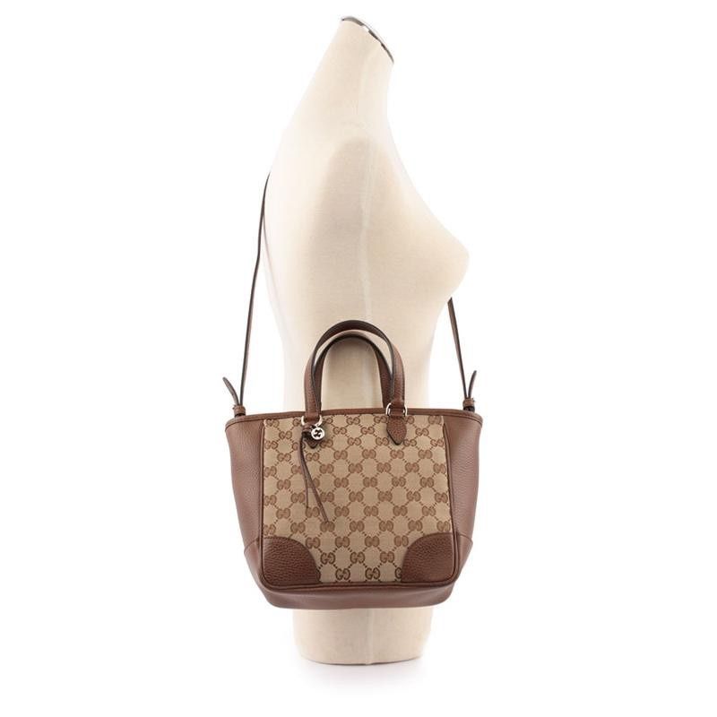 GUCCI GG Canvas Cow Leather Portable Crossbody Bag Camel 449241