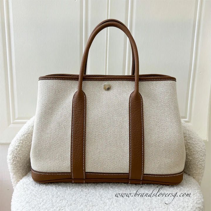 Hermes garden party 30 canvas etoupe, Luxury, Bags & Wallets on Carousell