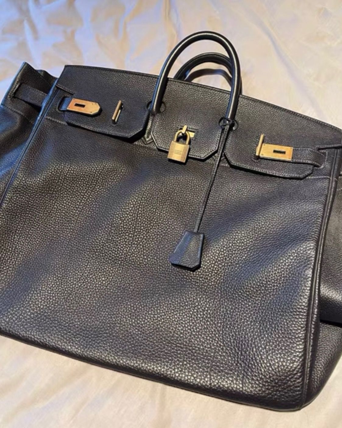 Hermes Black Clemence Leather Gold Hardware Birkin 50 Bag Hermes