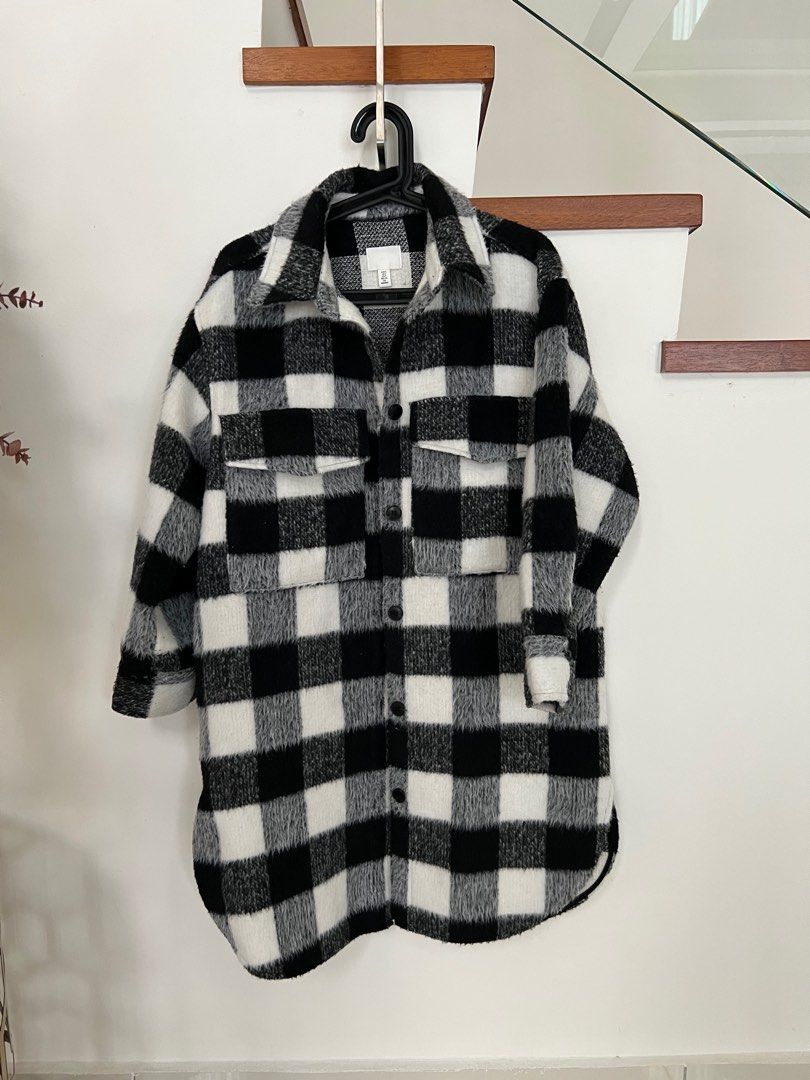 H M black and white coat
