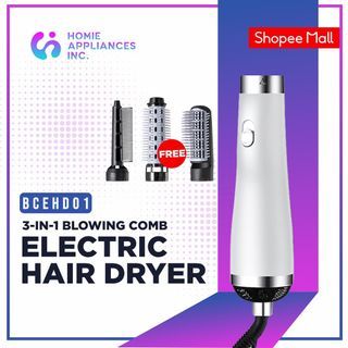 Homie Hair Straightener Comb 3 in 1 Electric Blower Hair Dryer mini Professional Hair Curler brush
