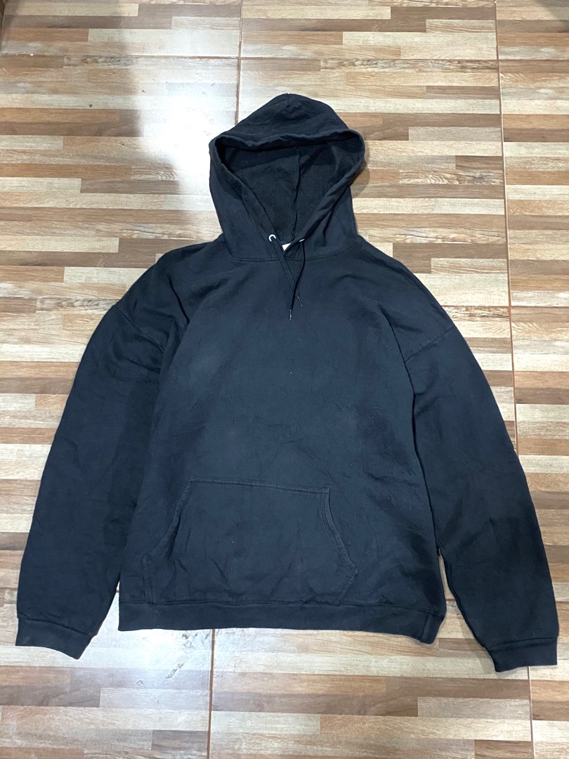 Hoodie blank hanes black boxy fit on Carousell